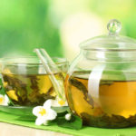 Glass teapot of herbal tea